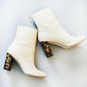 Cream Ankle Boot with Leopard Print Heel